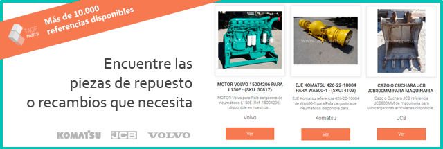 Piezas de repuesto excavadoras y cargadoras maquinaria Volvo, Komatsu y JCB